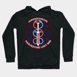 adrenochrome conspiracy emblem. satire. Hoodie